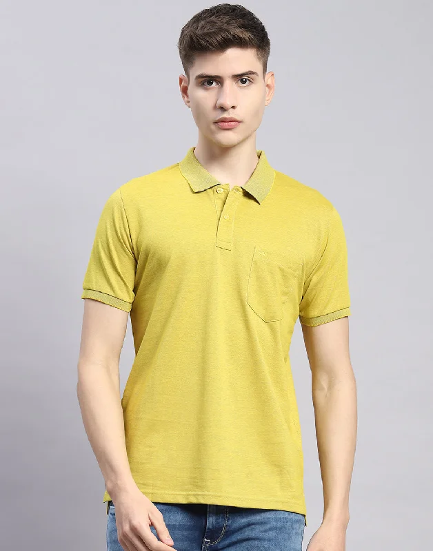 Men Lime Green Solid Polo Collar Half Sleeve T-Shirt