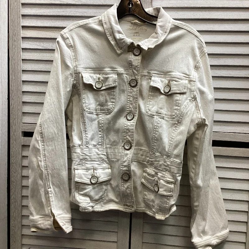 Men's comfortable utility jacket-Jacket Denim By Faded Glory In White, Size: L