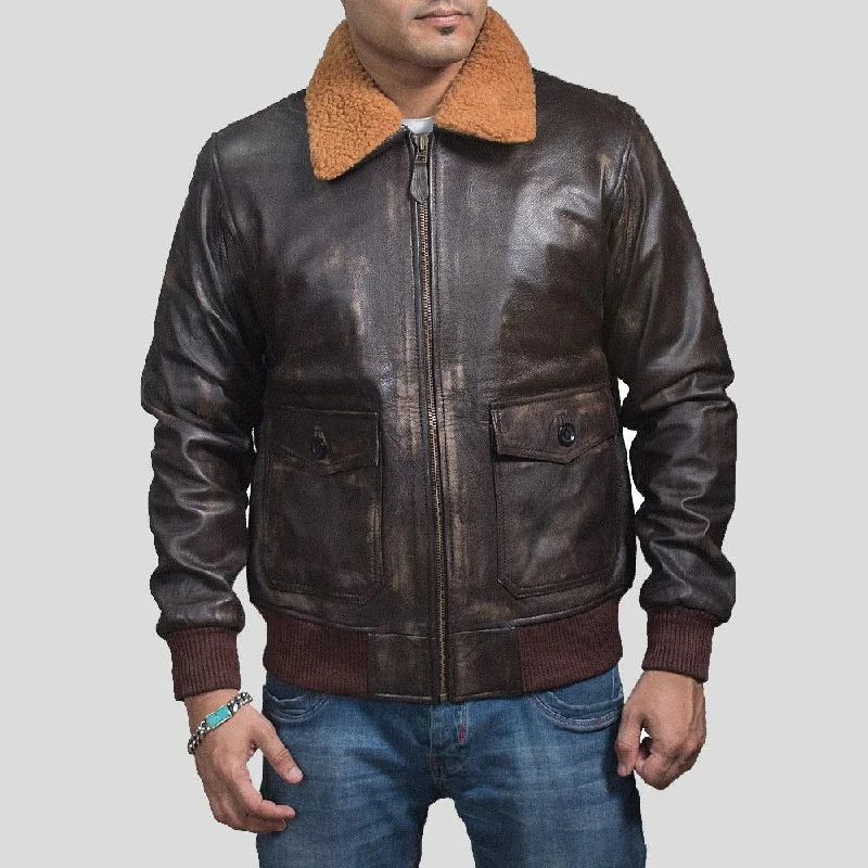 Men's organic windbreaker-Kane Brown Bomber Leather Jacket