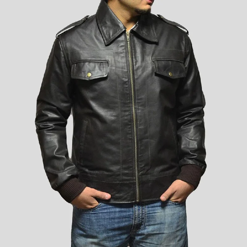 Men's high-stretch raincoat-Willy Black Bomber Leather Jacket