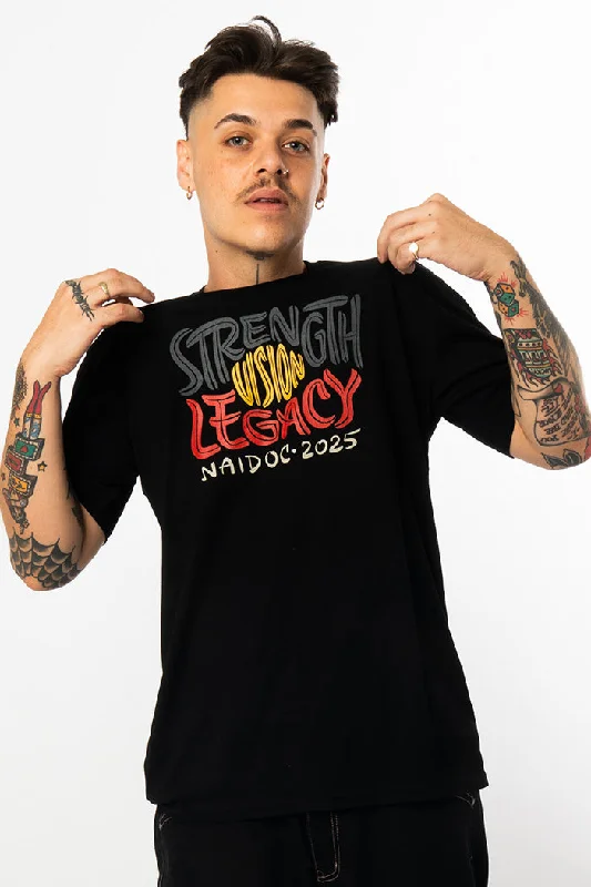 Strength, Vision & Legacy NAIDOC 2025 Black Cotton Crew Neck Unisex T-Shirt