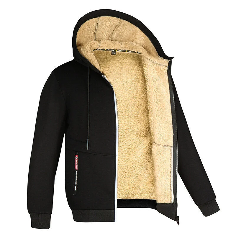 Men's moisture-wicking hoodie-Men's Winter Inner Fleece Hoodie Jacket