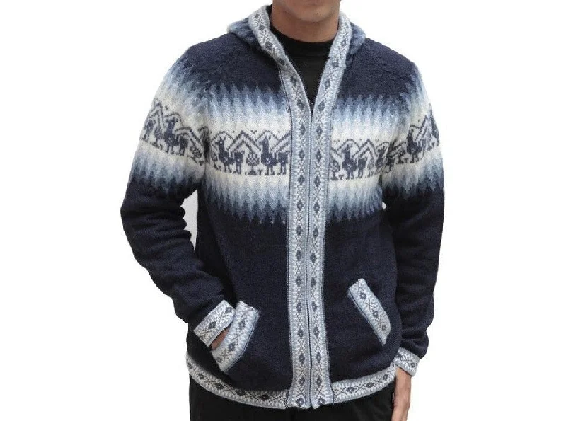 Men's bamboo hoodie-Mens Little Llamas Hooded Sweater Alpaca Wool Knitted Jacket Hoodie