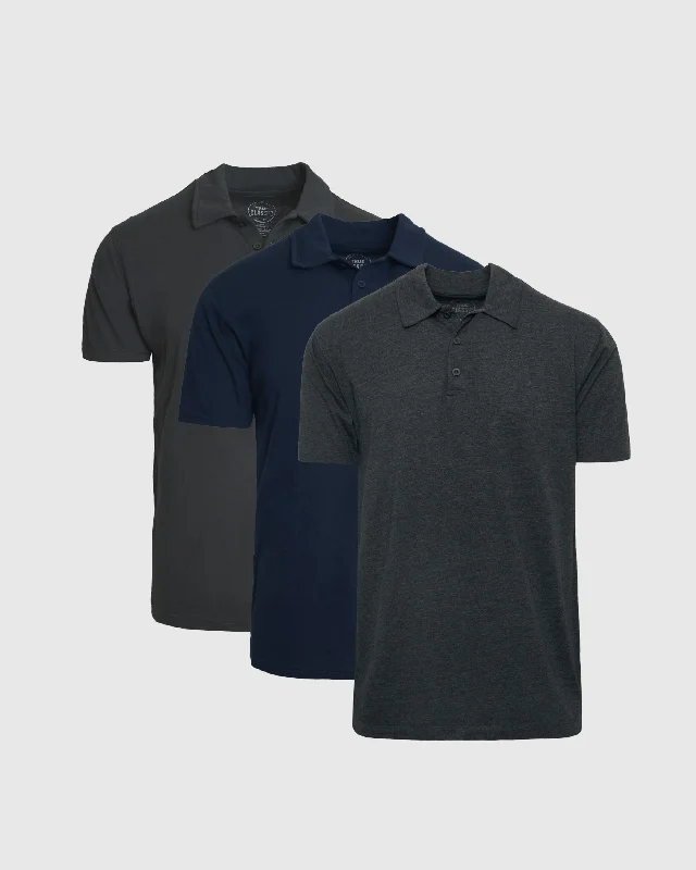 Men's heavyweight polo shirt-Carbon Navy Polo 3-Pack