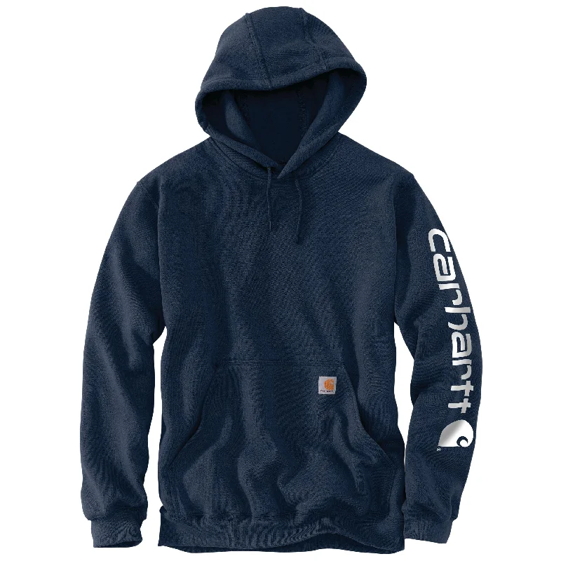 Men's utility hoodie-Carhartt Men's Signature Logo Hooded Pullover Sweatshirt_New Navy