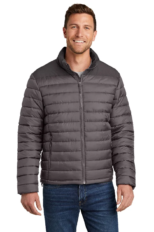 Men's quick-dry leather coat-Port Authority Mens Horizon Water Resistant Full Zip Puffy Jacket - Deep Smoke Grey/Smoke Grey