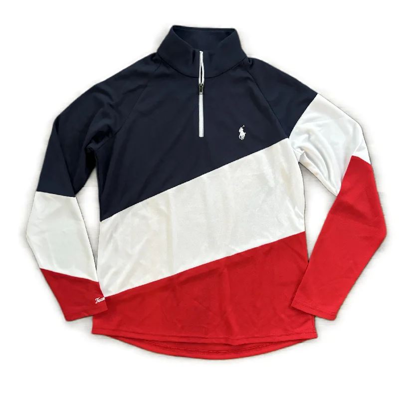 Men's breathable polo shirt-Athletic Top Long Sleeve Collar By Polo Ralph Lauren In Blue & Red & White, Size: S