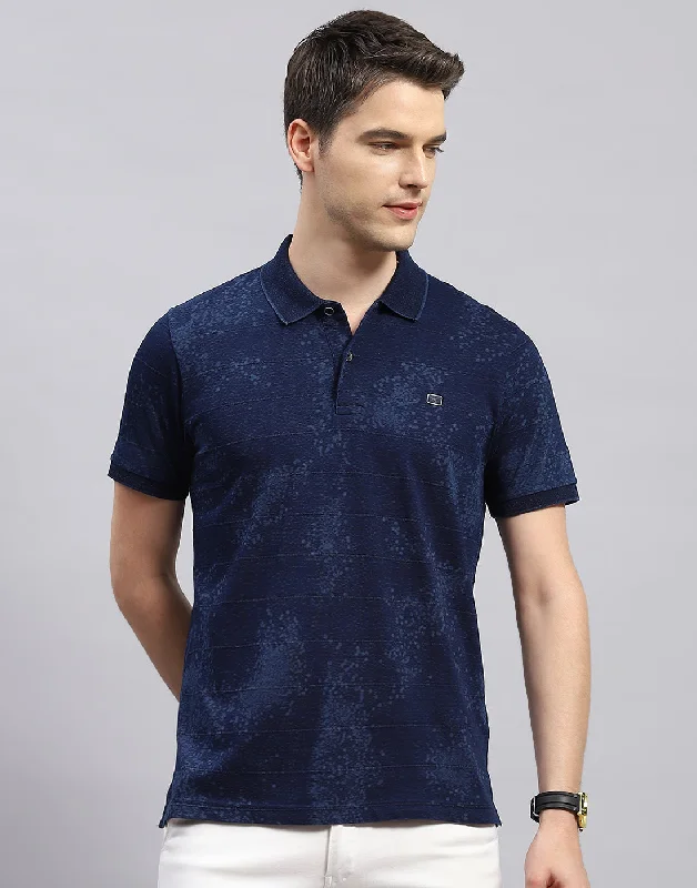 Men Navy Blue Solid Polo Collar Half Sleeve T-Shirt