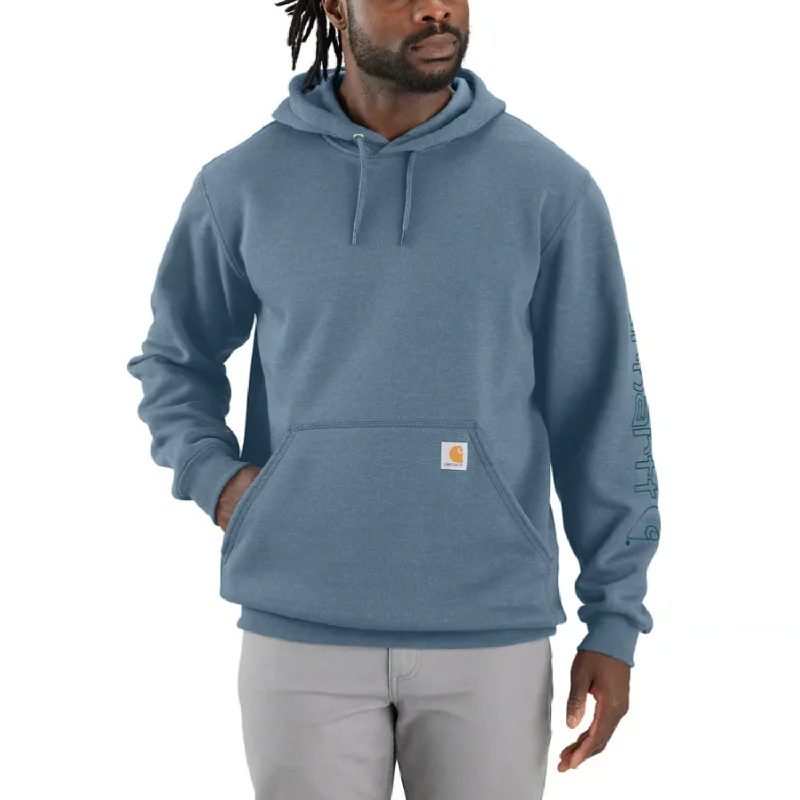 Men's timeless hoodie-Carhartt Men's Signature Logo Hooded Pullover Sweatshirt_Thundercloud Heather