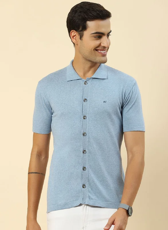 Men Sky Blue Plain T-Shirt