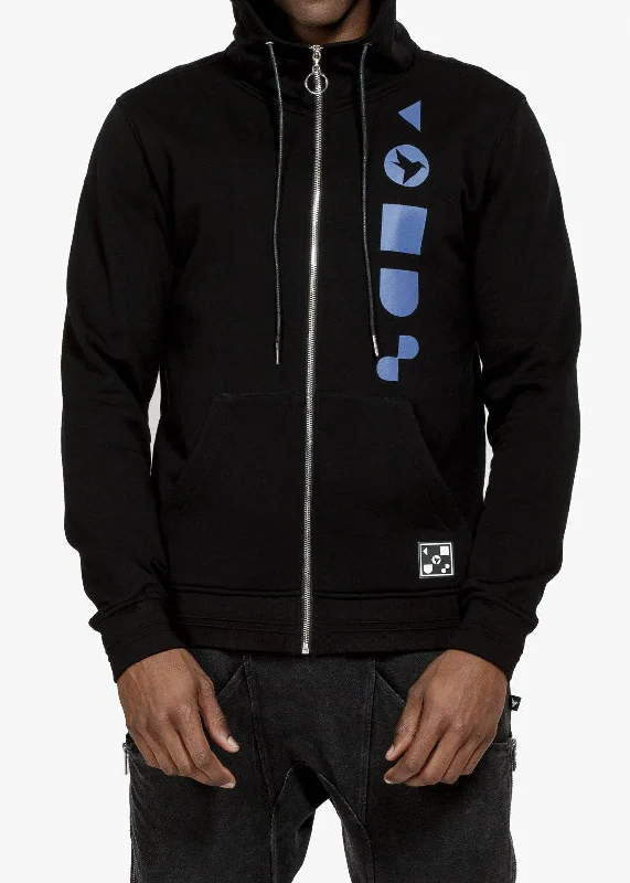 Men's all-season hoodie-Konus Men's Mock Neck Zip Up Hoodie with Print in Black