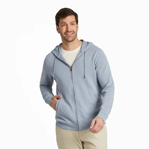 Men's adventure hoodie-Men's Solid French Terry Zip Hoodie - Stone Blue