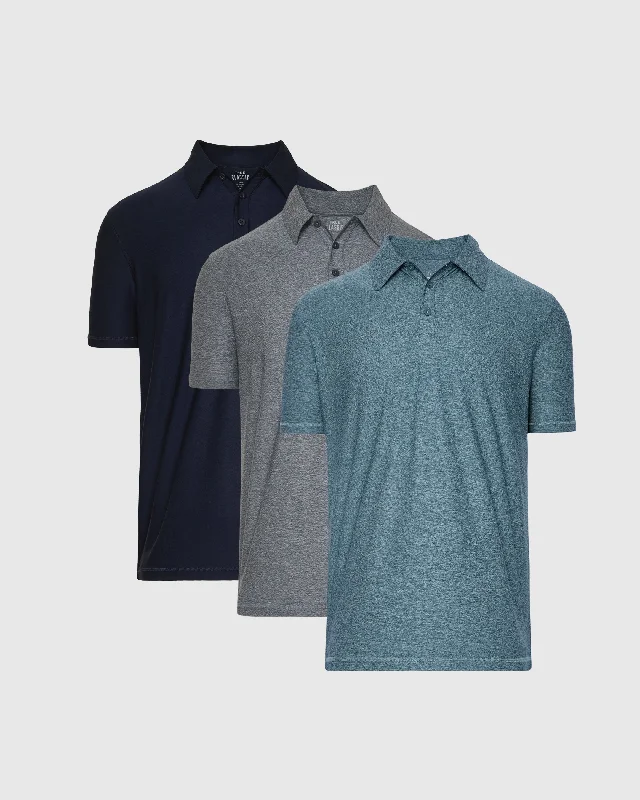 Men's contrasting color polo shirt-Blue Shade Active Polo 3-Pack