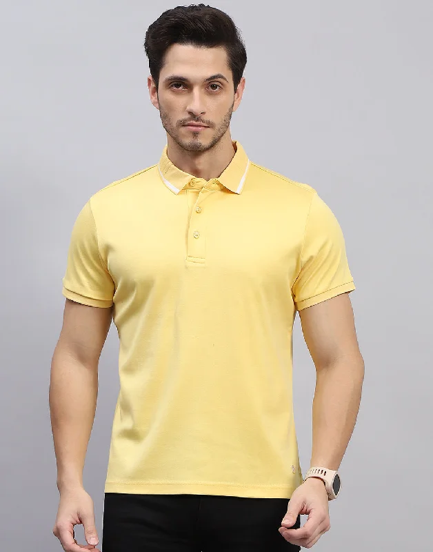 Men Yellow Solid Polo Collar Half Sleeve T-Shirt