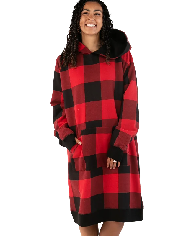 Men's modern hoodie-Red Plaid Sleep Hoodie