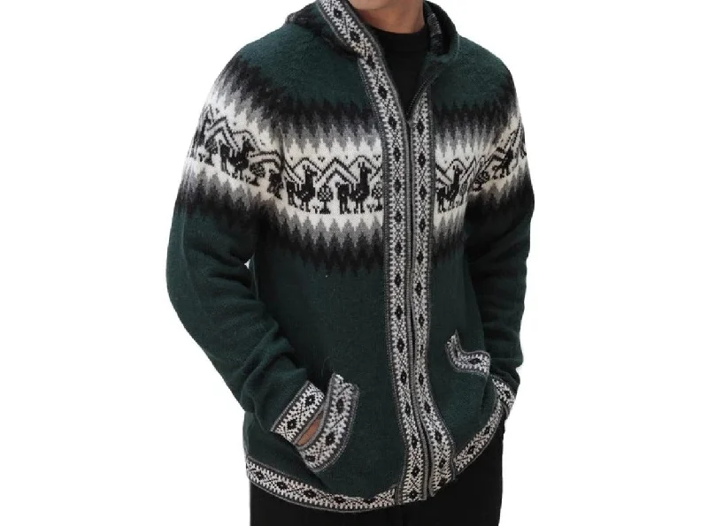 Men's sustainable hoodie-Mens Little Llamas Hooded Sweater Alpaca Wool Knitted Jacket Hoodie