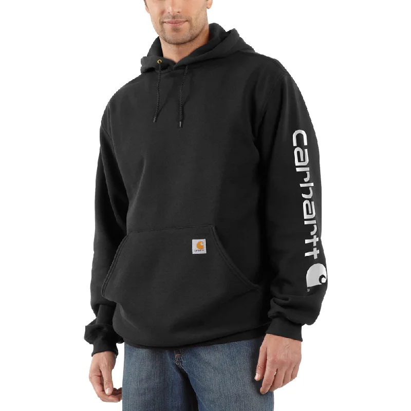 Men's adventure hoodie-Carhartt Men's Signature Logo Hooded Pullover Sweatshirt_Black