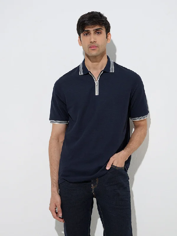 Men's beach polo shirt-WES Casuals Navy Relaxed-Fit Polo T-Shirt