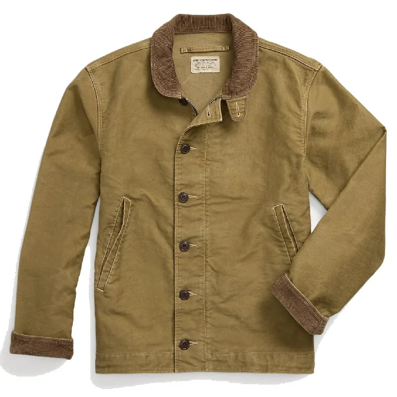 Men's summer bomber jacket-RRL by Ralph Lauren Corduroy-Collar Cotton Deck Jacket Khaki Drab