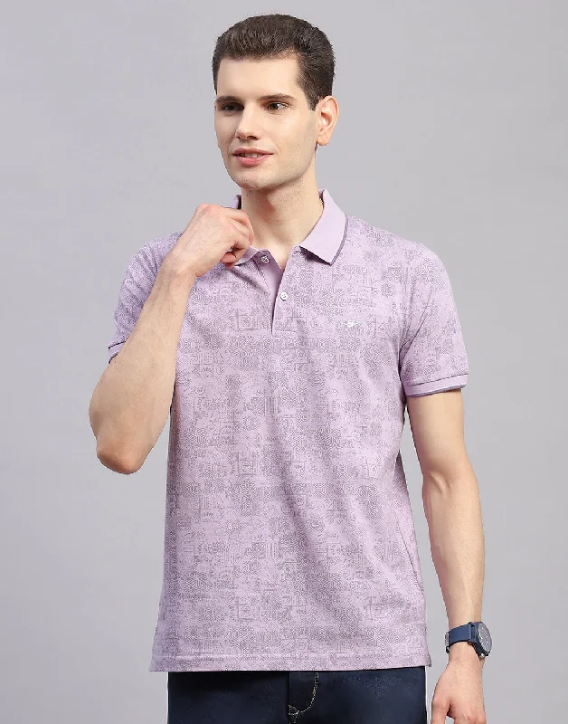 Men Purple Printed Polo Collar Half Sleeve T-Shirt