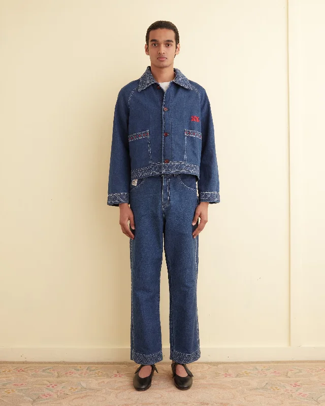 Men's sustainable field coat-Embroidered Denim Jacket