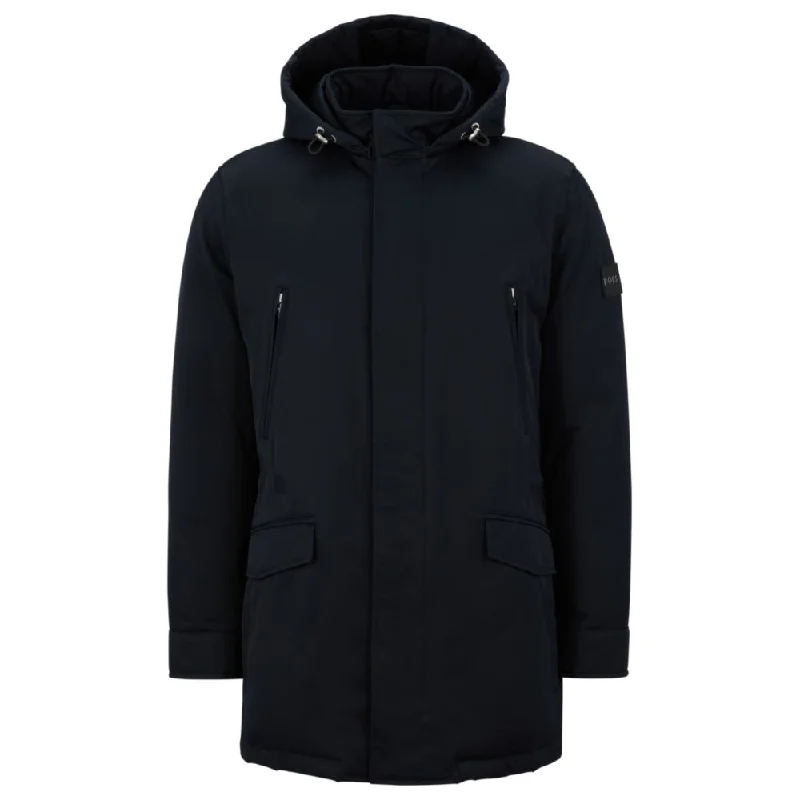 Men's fashion-forward field coat-Down-filled hooded jacket with logo patch