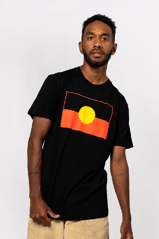 "Raise the Flag" Aboriginal Flag (Large) Black Cotton Crew Neck Unisex T-Shirt