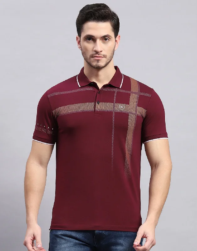 Men Maroon Printed Polo Collar Half Sleeve T-Shirt