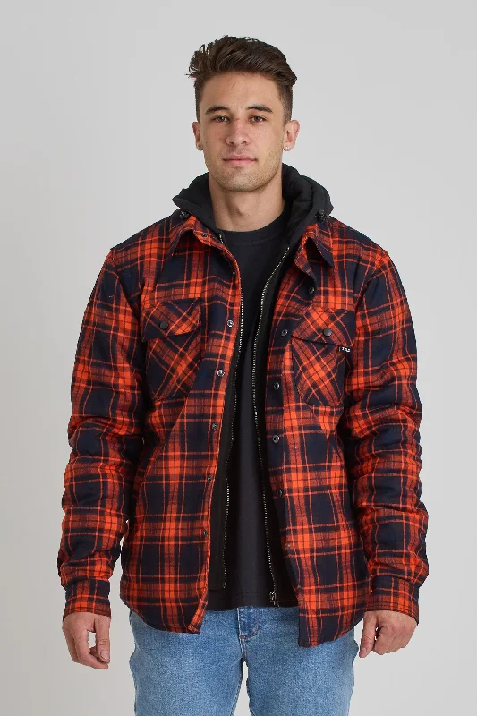 Men's sporty utility jacket-Jetpilot Quilted Mens Flannel Jacket - Orange