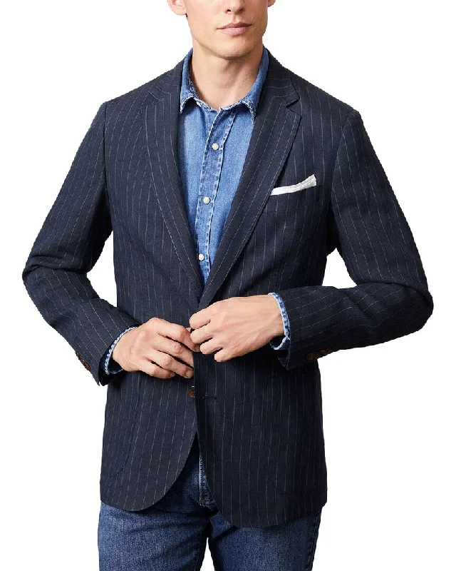 Men's versatile fleece jacket-J.McLaughlin Pinstripe Lisbon Linen Shirt