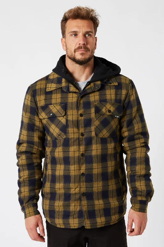 Men's antibacterial softshell jacket-Jetpilot Quilted Mens Flannel Jacket - Mustard