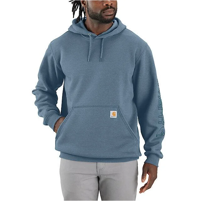 Men's hemp hoodie-Loose Fit Midweight Logo Sleeve Graphic Hoodie - Thundercloud Heather