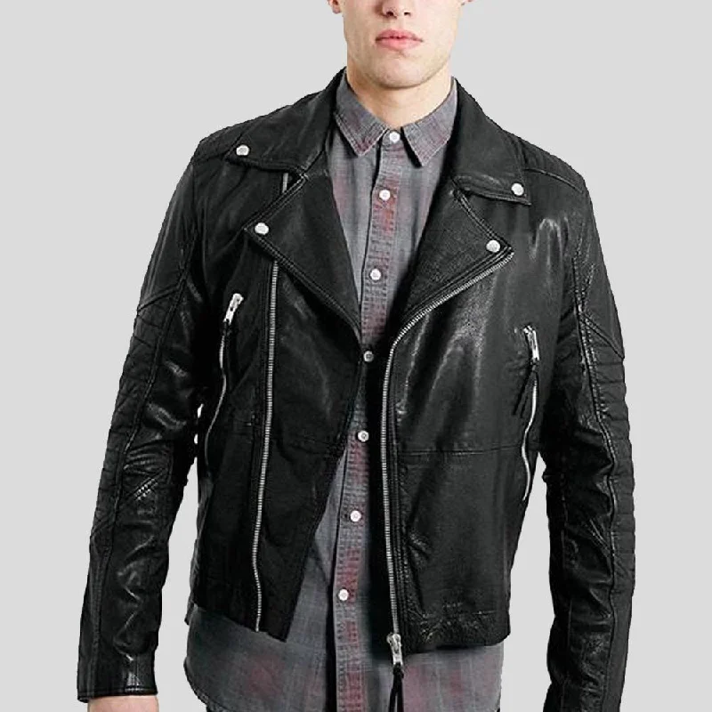 Men's eco-friendly rain jacket-Frankie Black Biker Leather Jacket