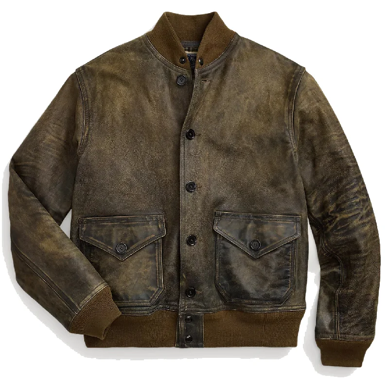 Men's lightweight bomber coat-RRL by Ralph Lauren Indigo Leather Bomber Jacket Vintage Indigo