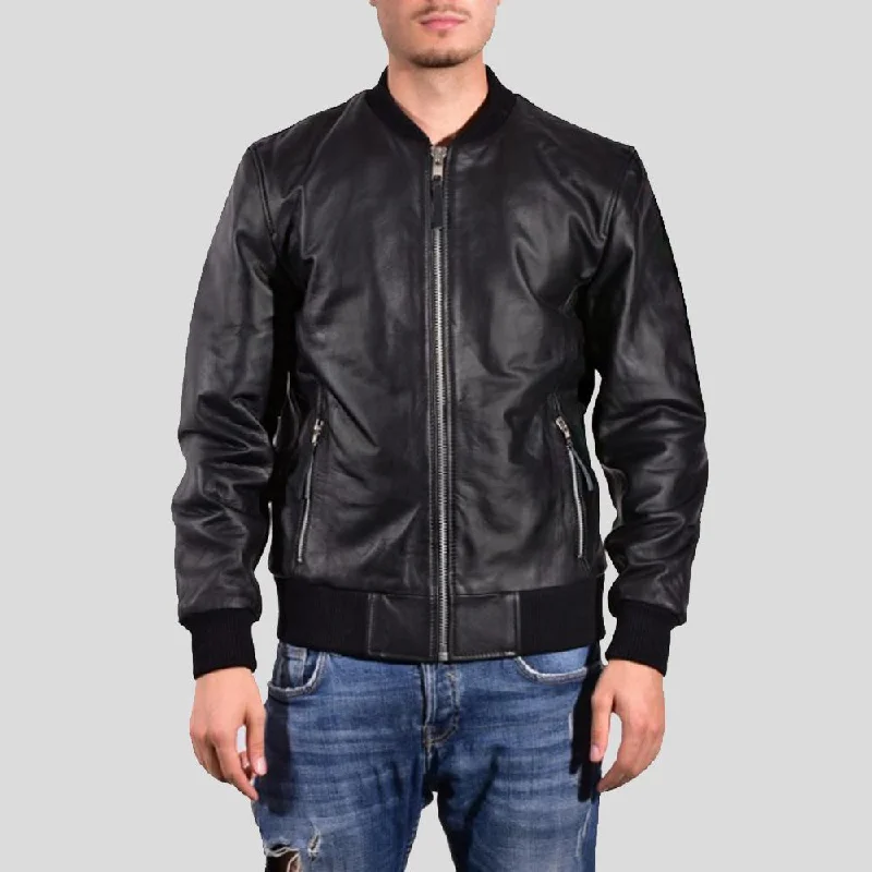 Men's versatile leather jacket-Bran Black Bomber Leather Jacket