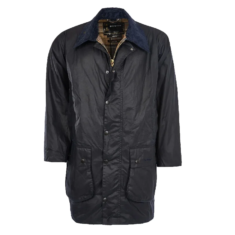 Men's lightweight field coat-Barbour Border Wax Jacket Navy