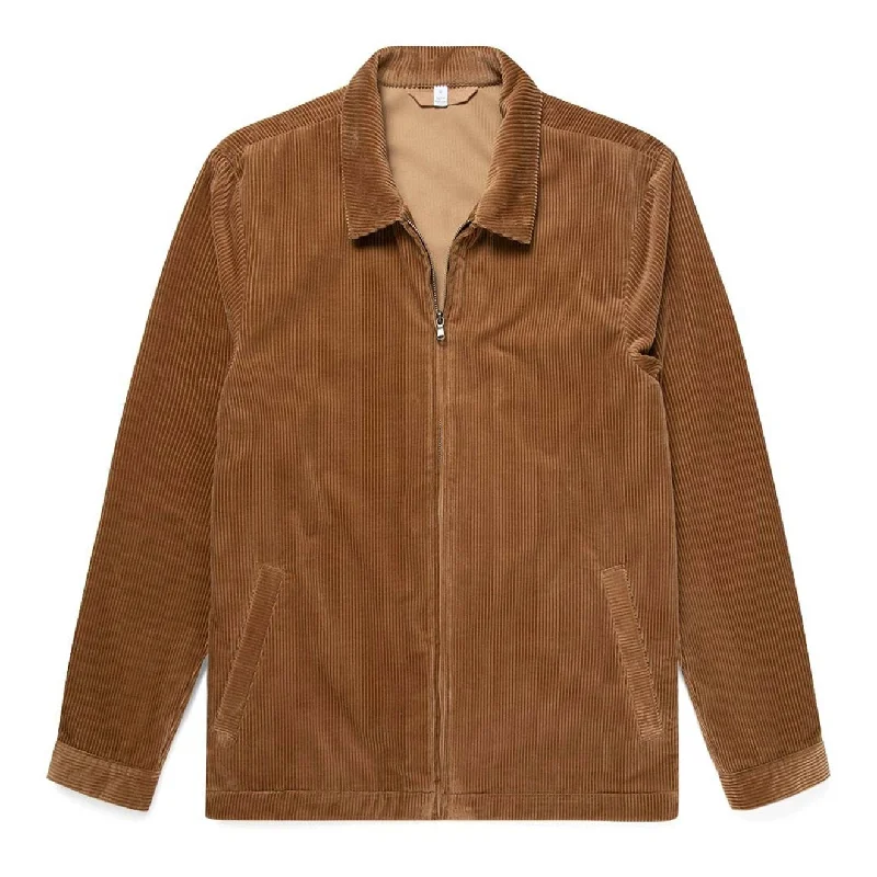 Men's sustainable windbreaker-Sunspel Harrington Jacket Dark Camel