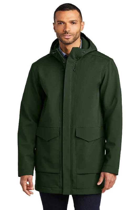 Men's organic bomber jacket-Port Authority Mens Collective Water Resistant Full Zip Hooded Parka - Dark Olive Green