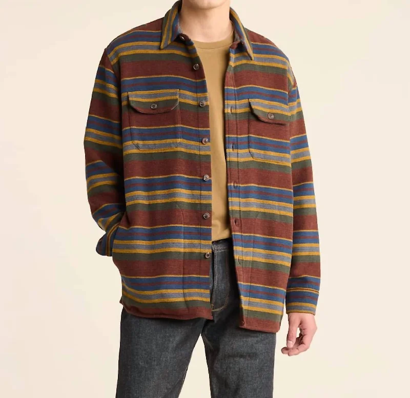 Men's sporty running jacket-Doublesoft Striped Driftwood Shirt In Rust Yakima Stripe