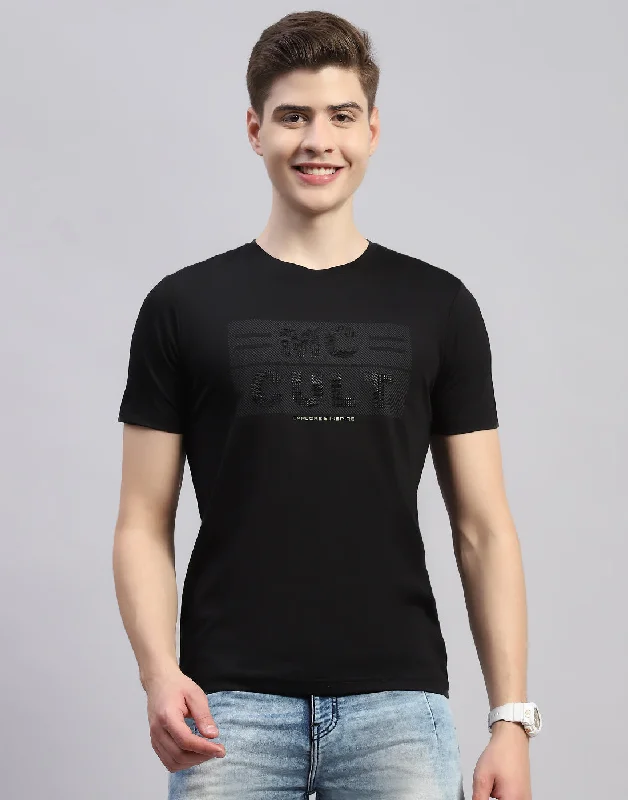 Men Black Printed Round Neck Half Sleeve T-Shirt