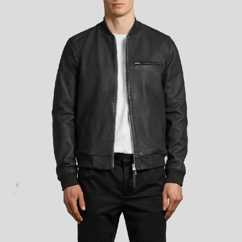 Men's tech-inspired rain jacket-Wilt Black Bomber Leather Jacket