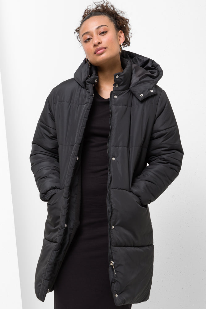 Men's sustainable windbreaker-Longer Length Puffer Coat Black