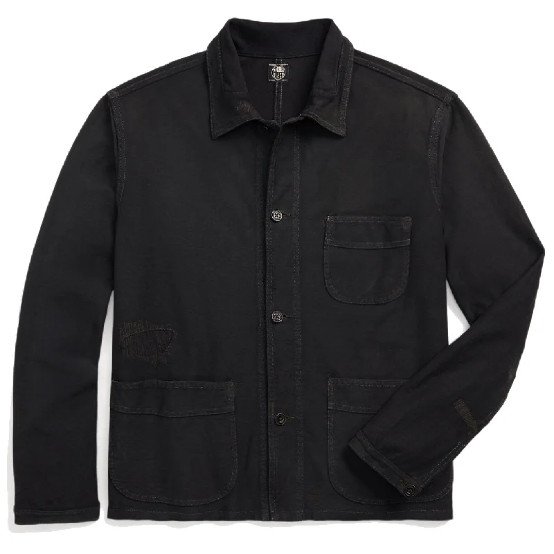 Men's comfortable field jacket-RRL by Ralph Lauren Repaired Jersey Work Jacket Faded Black