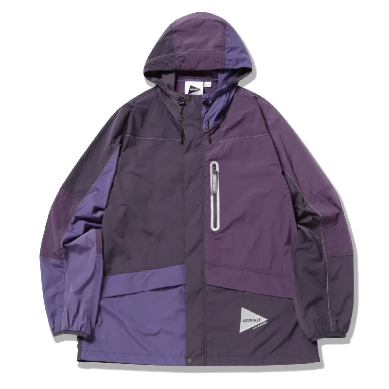 Men's ultra-light raincoat-Gramicci x And Wander Patchwork Wind Hoodie Multi Purple