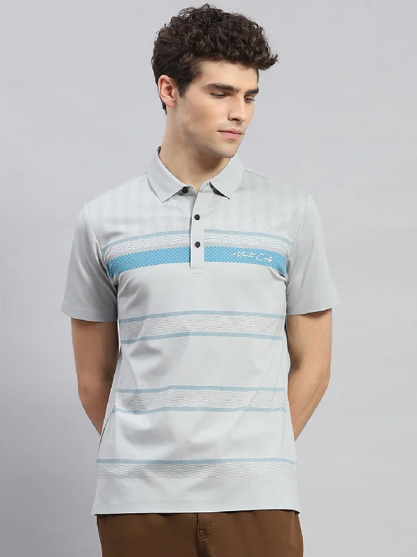 Men Grey Printed Polo Collar Half Sleeve T-Shirt