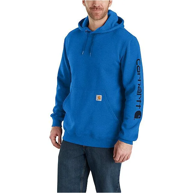 Men's budget hoodie-Loose Fit Midweight Logo Sleeve Graphic Hoodie - Beacon Blue Heather