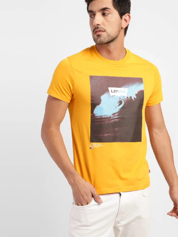 Men's Graphic Print Crew Neck T-shirt Yellow