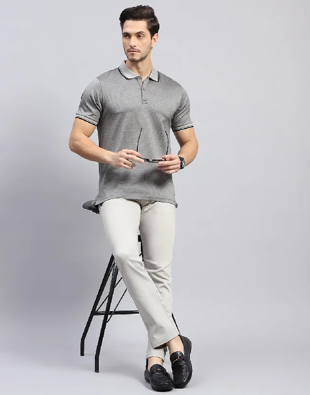 Men Grey Solid Polo Collar Half Sleeve T-Shirt