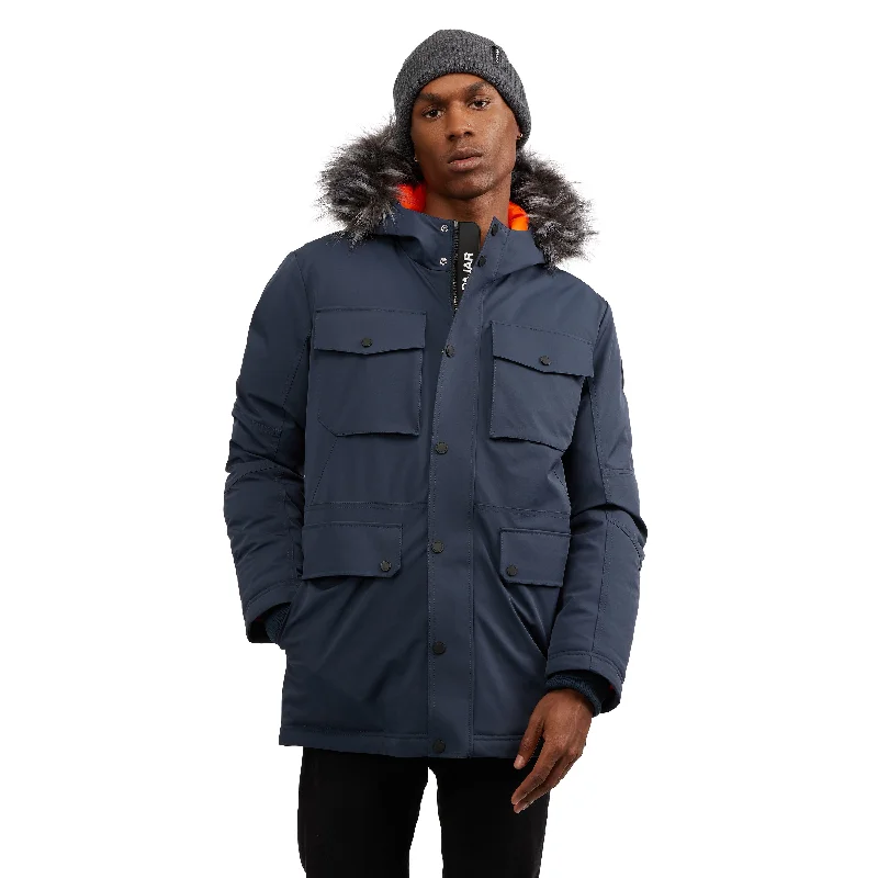 Men's summer bomber jacket-Pajar Men’s Soren Mid Length Parka with Fixed Hood and Detachable Faux Fur