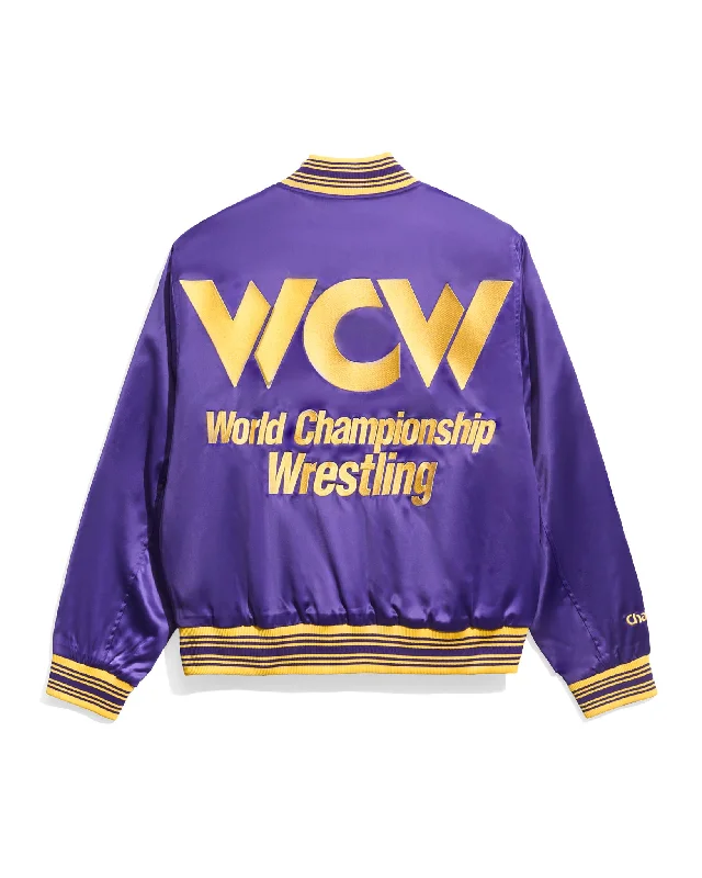 Men's sporty fleece jacket-WCW Purple Quilted Satin Jacket